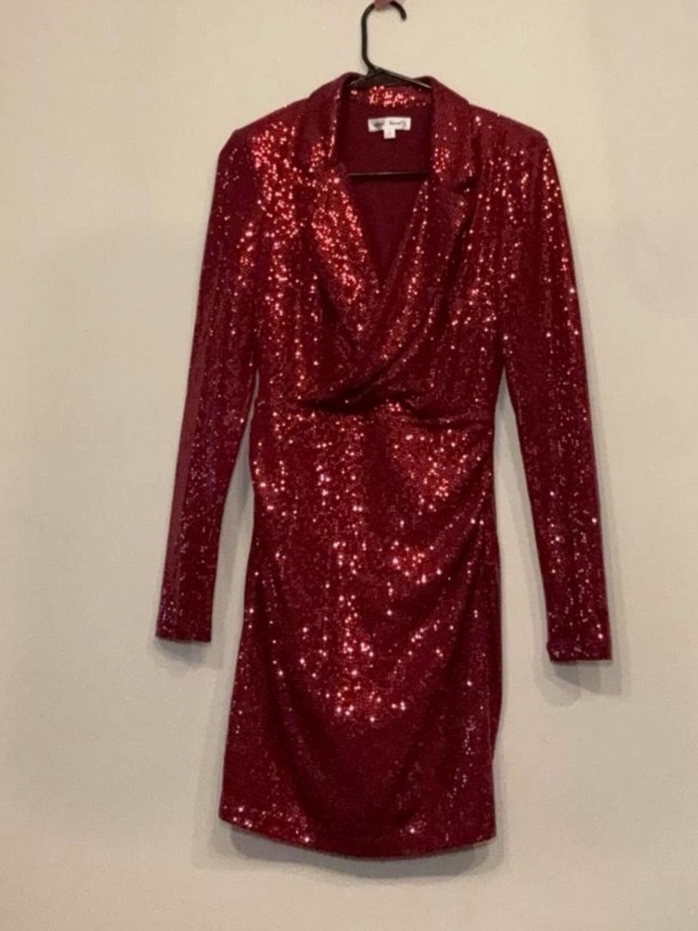 Red Sequin Long-Sleeve Mini Dress